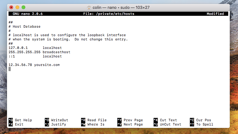 Edit hosts file in Terminal