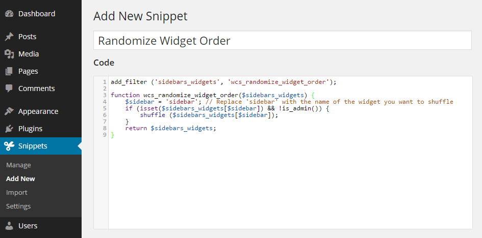 wordpress code snippets